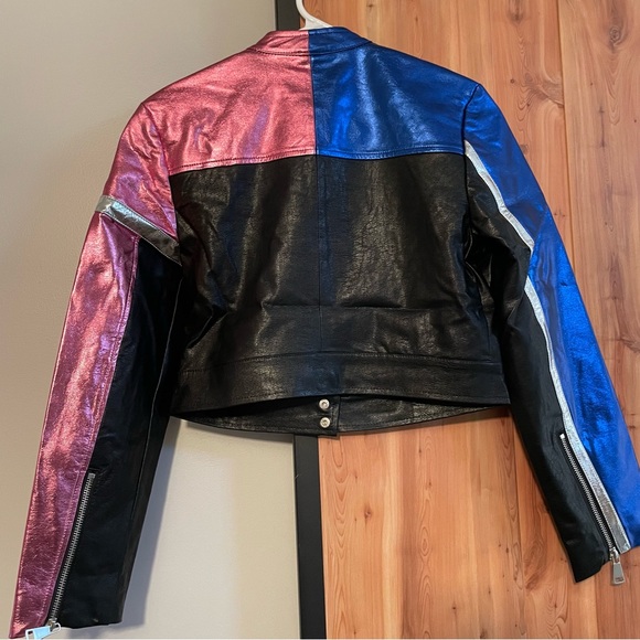 UO Snoh Faux Leather Metallic Moto Jacket XS BNWT - Picture 5 of 10